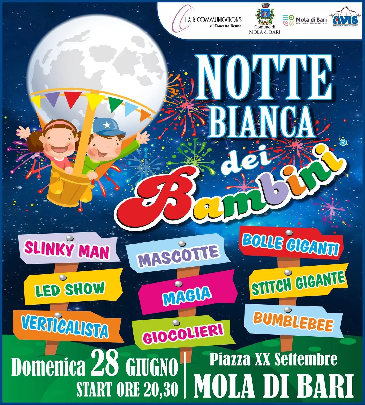 Locandina Notte Bianca dei Bambini 2026 a Mola di Bari (Bari)