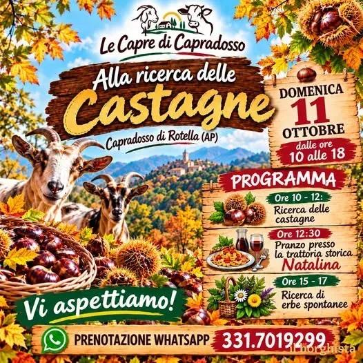 Locandina Le Capre di Capradosso Alla ricerca delle Castagne 2026 a Rotella (Ascoli Piceno)
