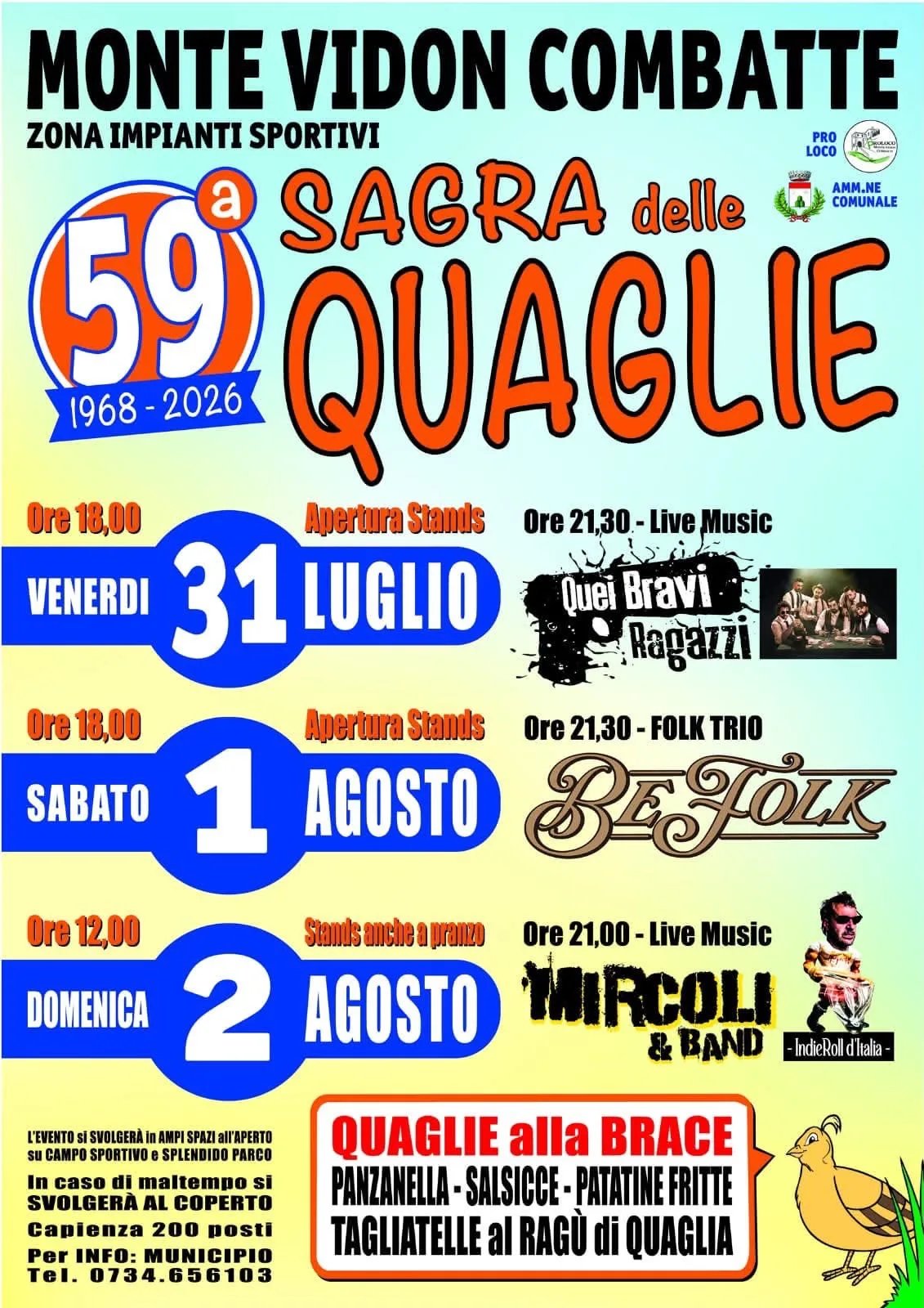 Locandina 59ª Sagra delle Quaglie 2026 a Monte Vidon Combatte (Fermo)