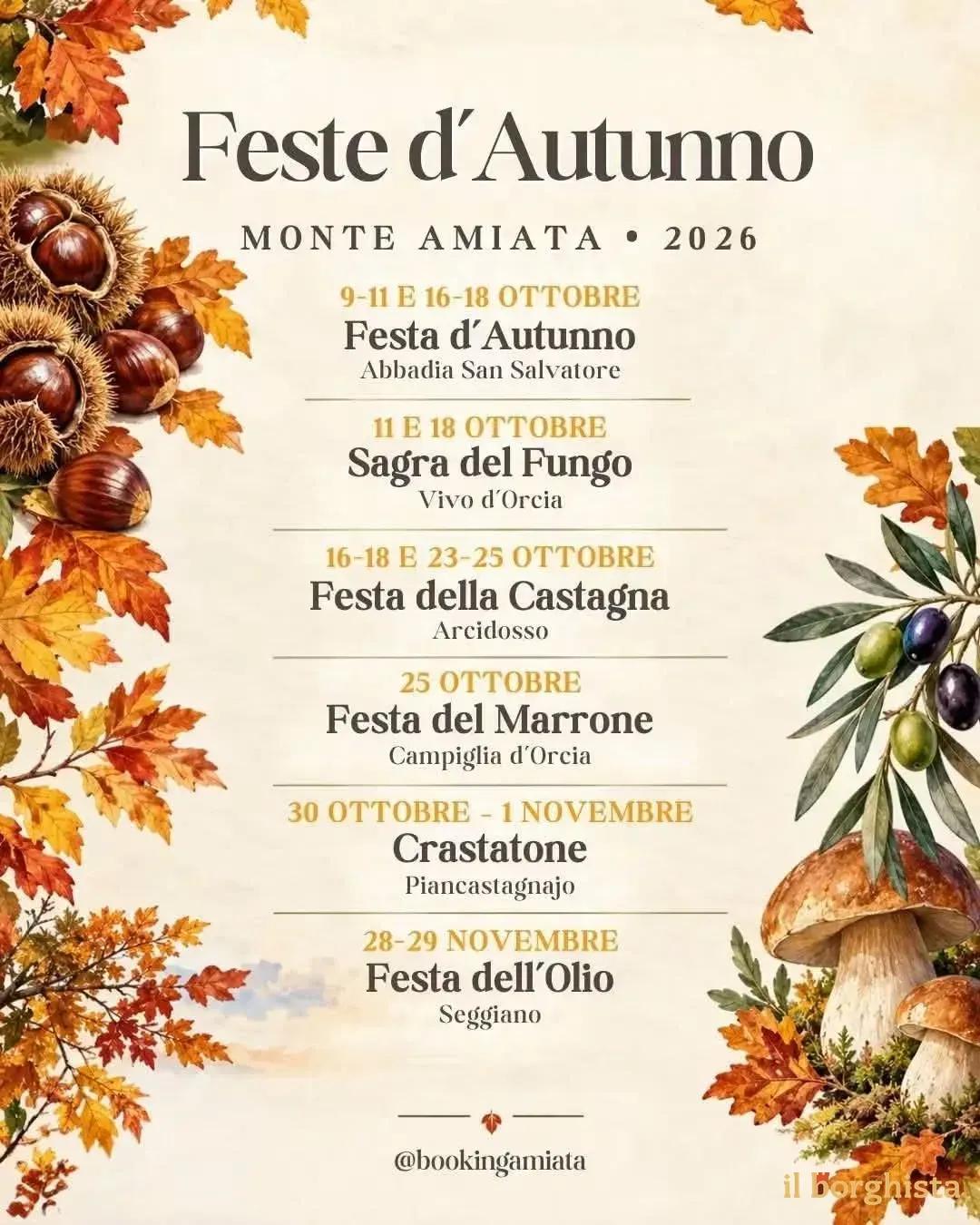 Locandina calendario eventi autunno 2026 a Abbadia San Salvatore (SI)