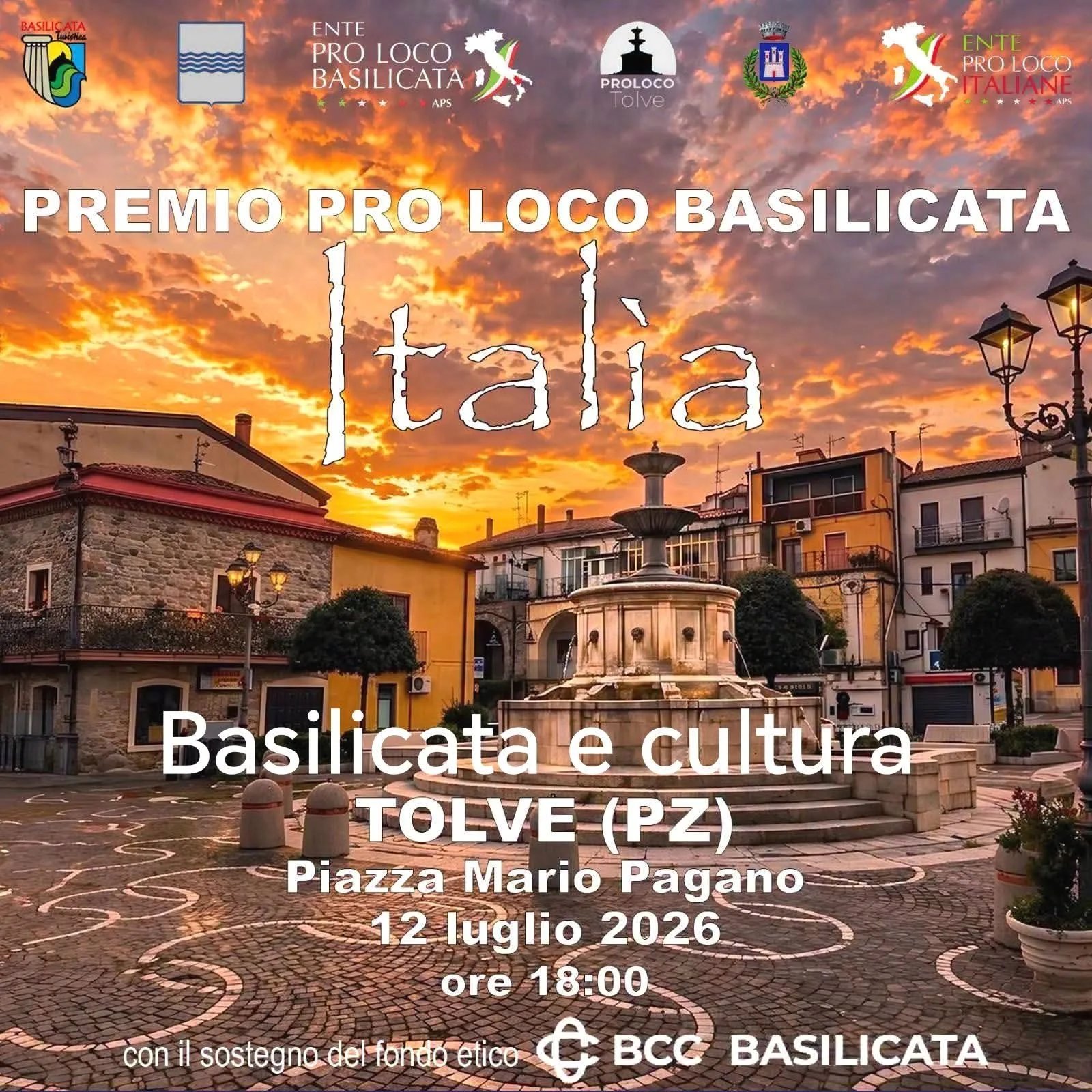 Locandina Premio Pro Loco Basilicata Italia 2026 a Tolve (Potenza)
