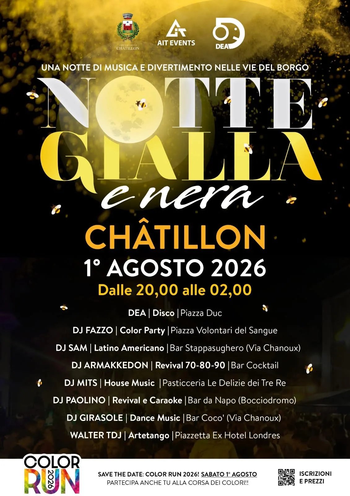 Locandina Notte Gialla e Nera Châtillon 2026 a Châtillon (Valle d'aosta/vallée d'aoste)