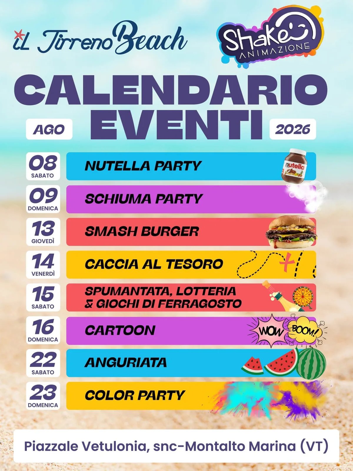 Locandina calendario eventi agosto 2026 a Montalto di Castro (Viterbo)