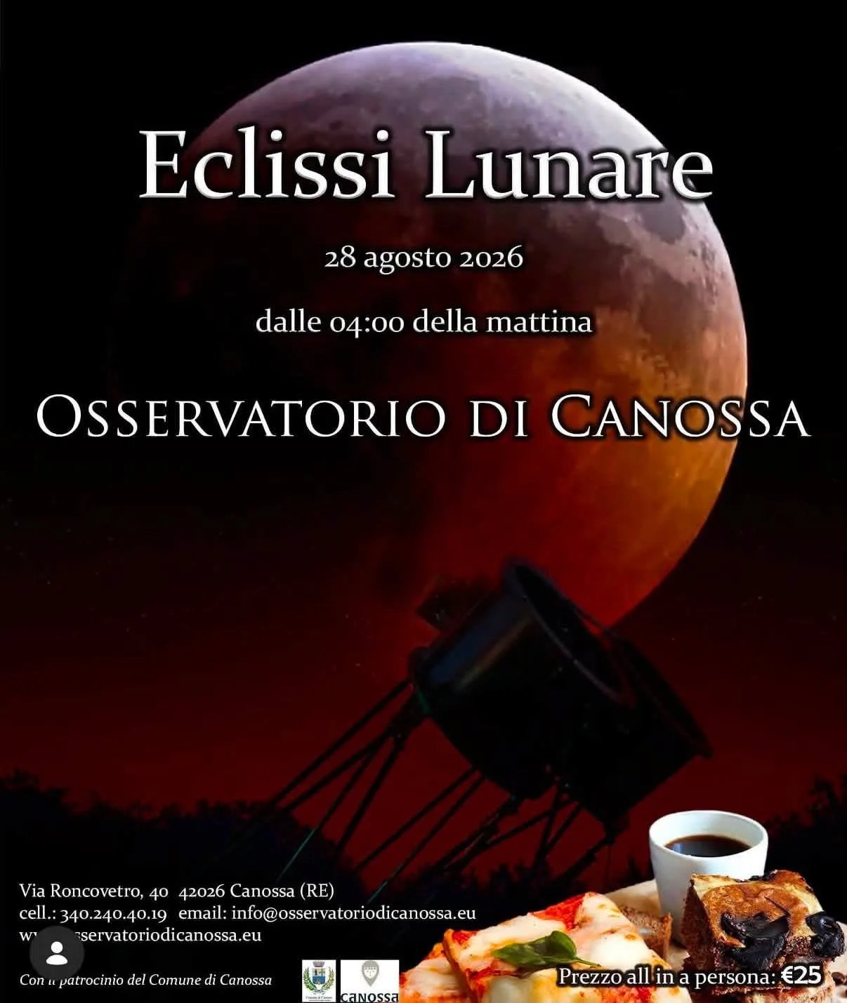 Locandina Eclissi Lunare 2026 a Canossa (Reggio Emilia)