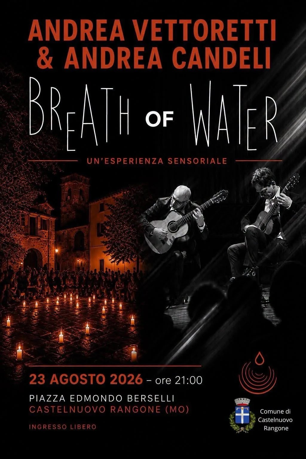 Locandina Andrea Vettoretti & Andrea Candeli Breath of Water 2026 a Castelnuovo Rangone (Modena)