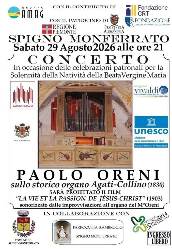 Locandina Concerto Paolo Oreni su organo storico 2026 a Spigno Monferrato (Alessandria)