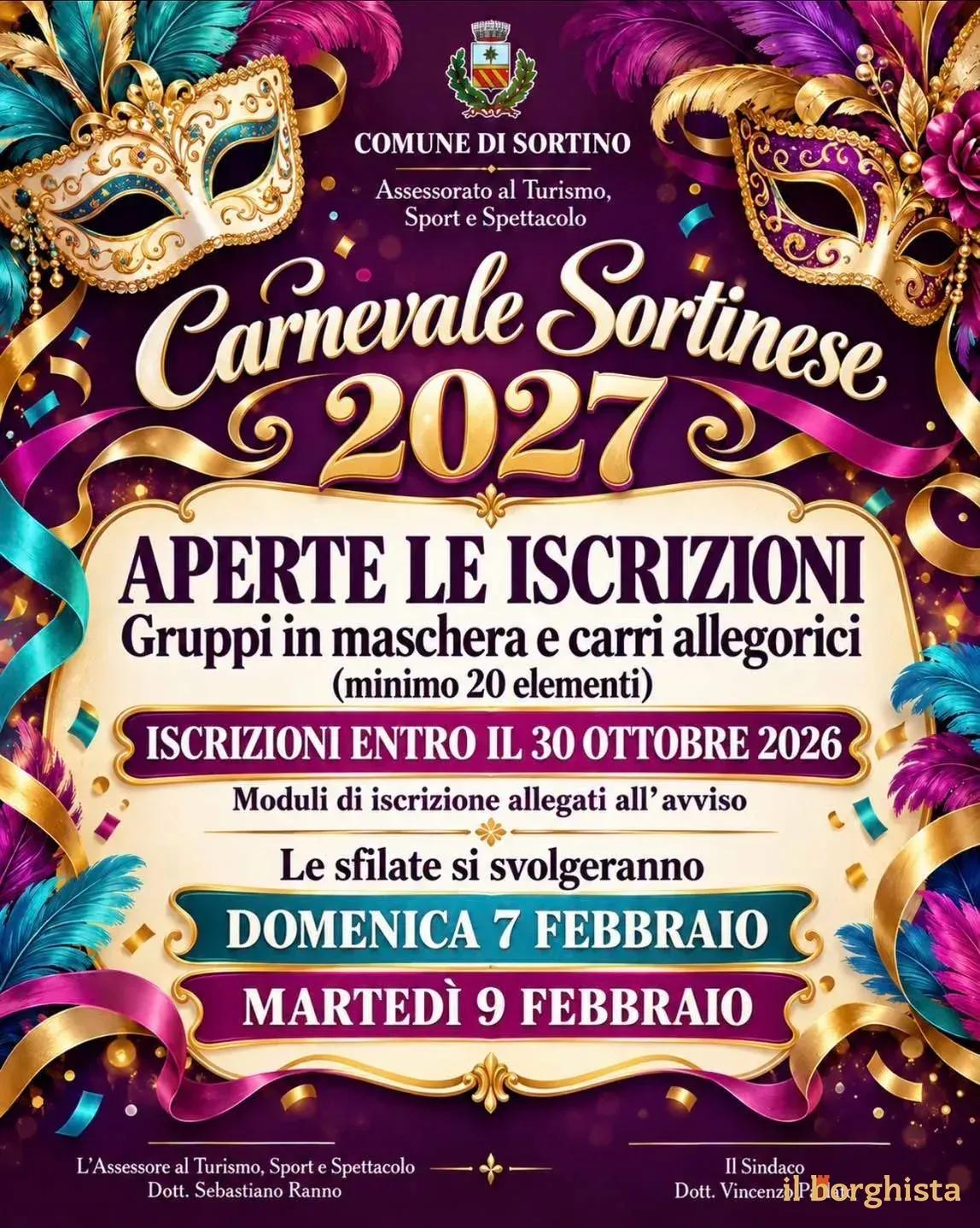 Locandina Carnevale Sortinese 2027 a Sortino (Siracusa)