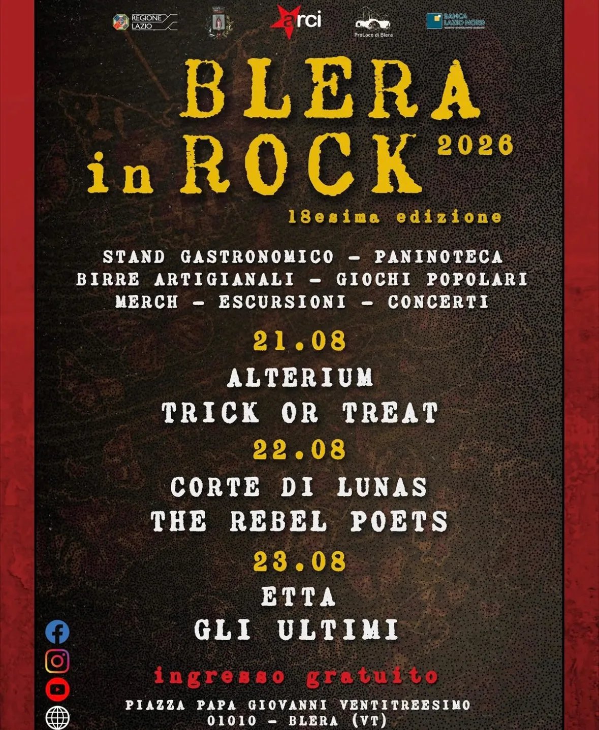 Locandina Blera in Rock 18esima edizione 2026 a Blera (Viterbo)