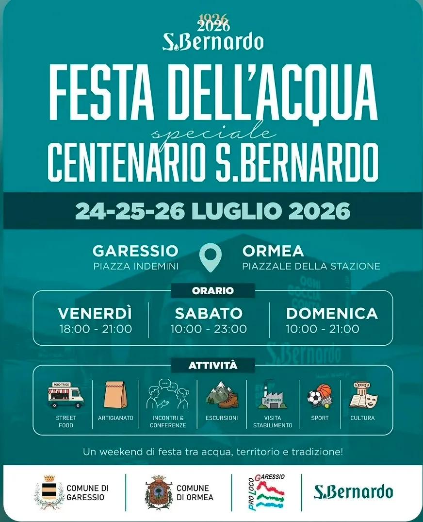 Locandina Festa dell'Acqua speciale Centenario S.Bernardo 2026 a Garessio (Cuneo)