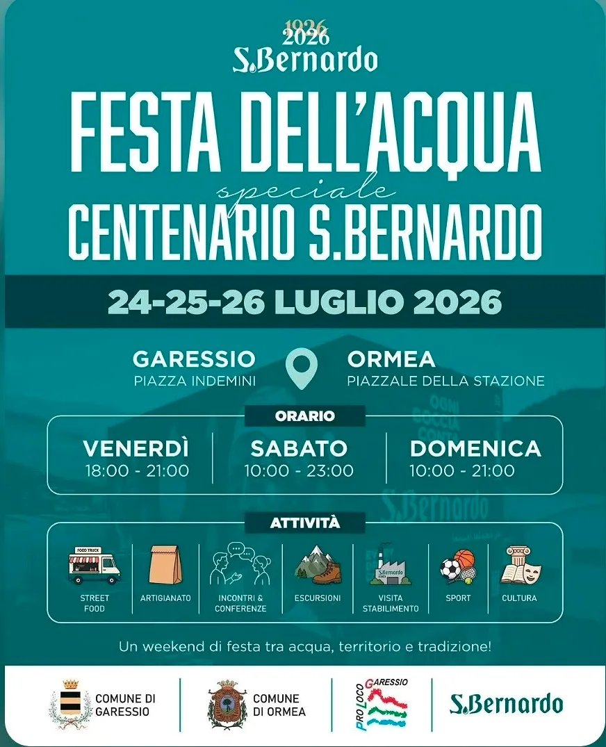 Locandina Festa dell'Acqua speciale Centenario S.Bernardo 2026 a Garessio (Cuneo)