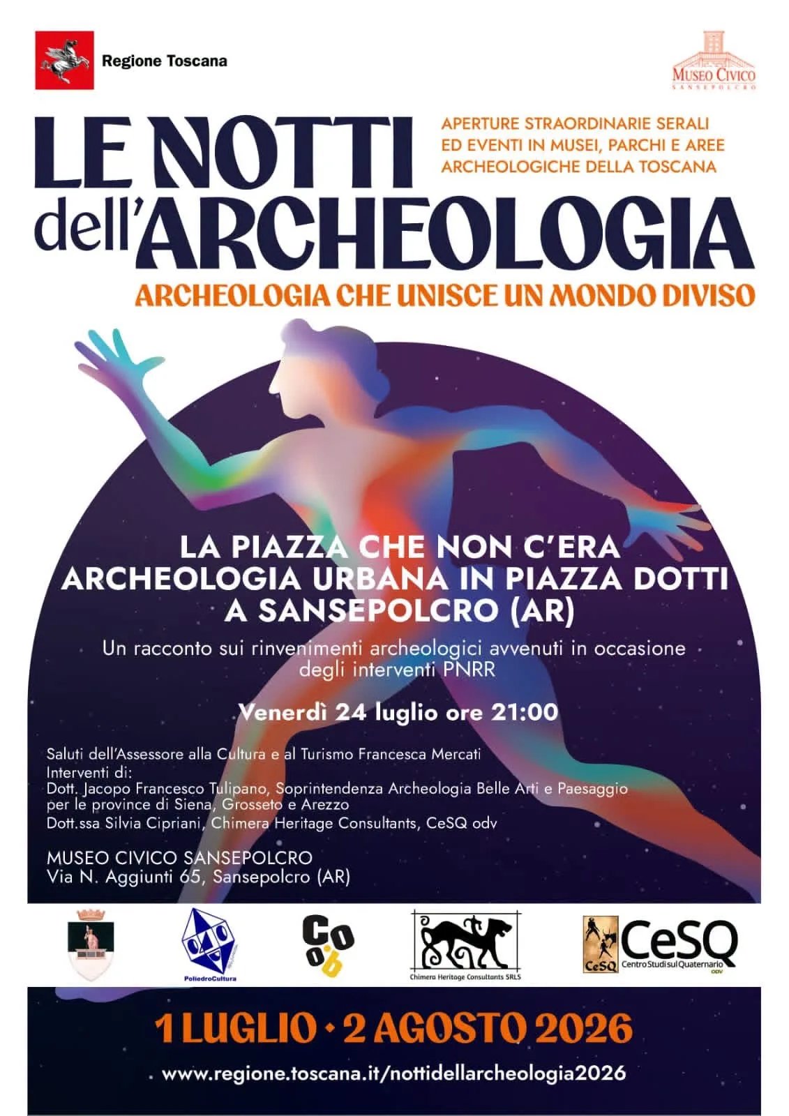 Locandina La piazza che non c'era — Notti dell'Archeologia 2026 a Sansepolcro (Arezzo)
