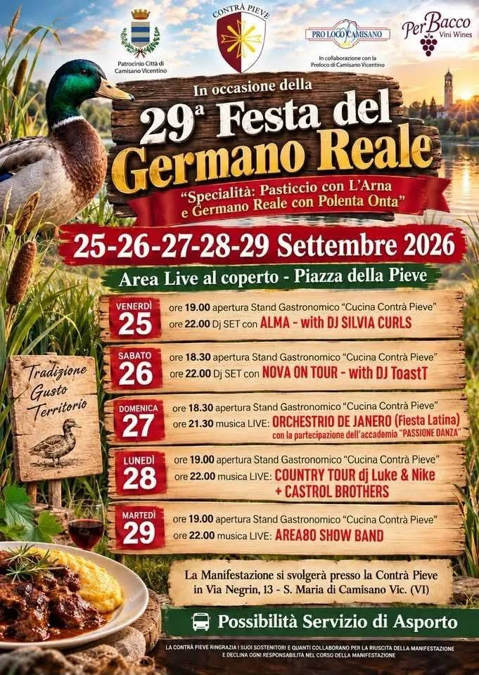 Locandina 29ª Festa del Germano Reale 2026 a Camisano Vicentino (Vicenza)