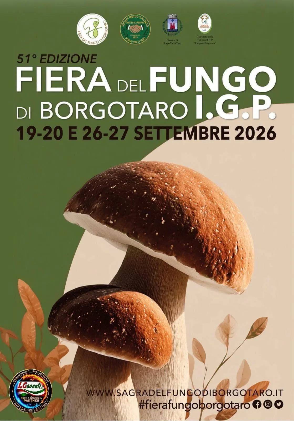 Locandina 51ª Fiera del Fungo di Borgotaro I.G.P. 2026 a Borgo Val di Taro (Parma)