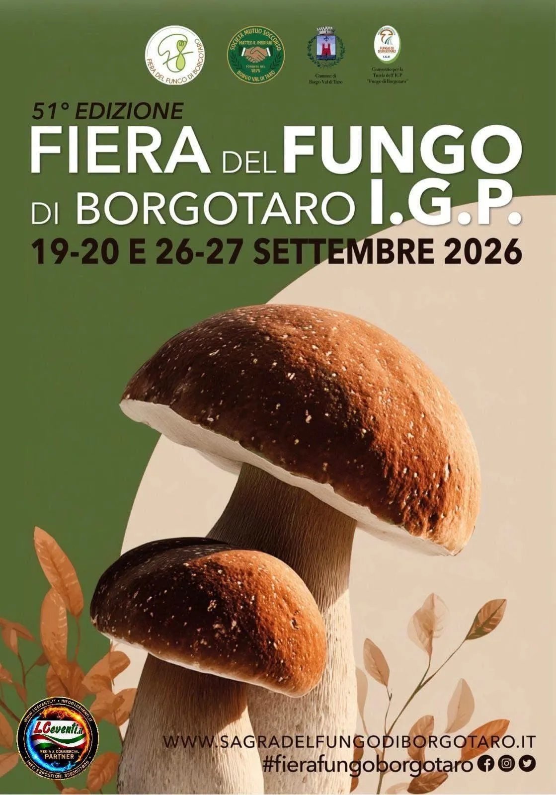 Locandina 51ª Fiera del Fungo di Borgotaro I.G.P. 2026 a Borgo Val di Taro (Parma)
