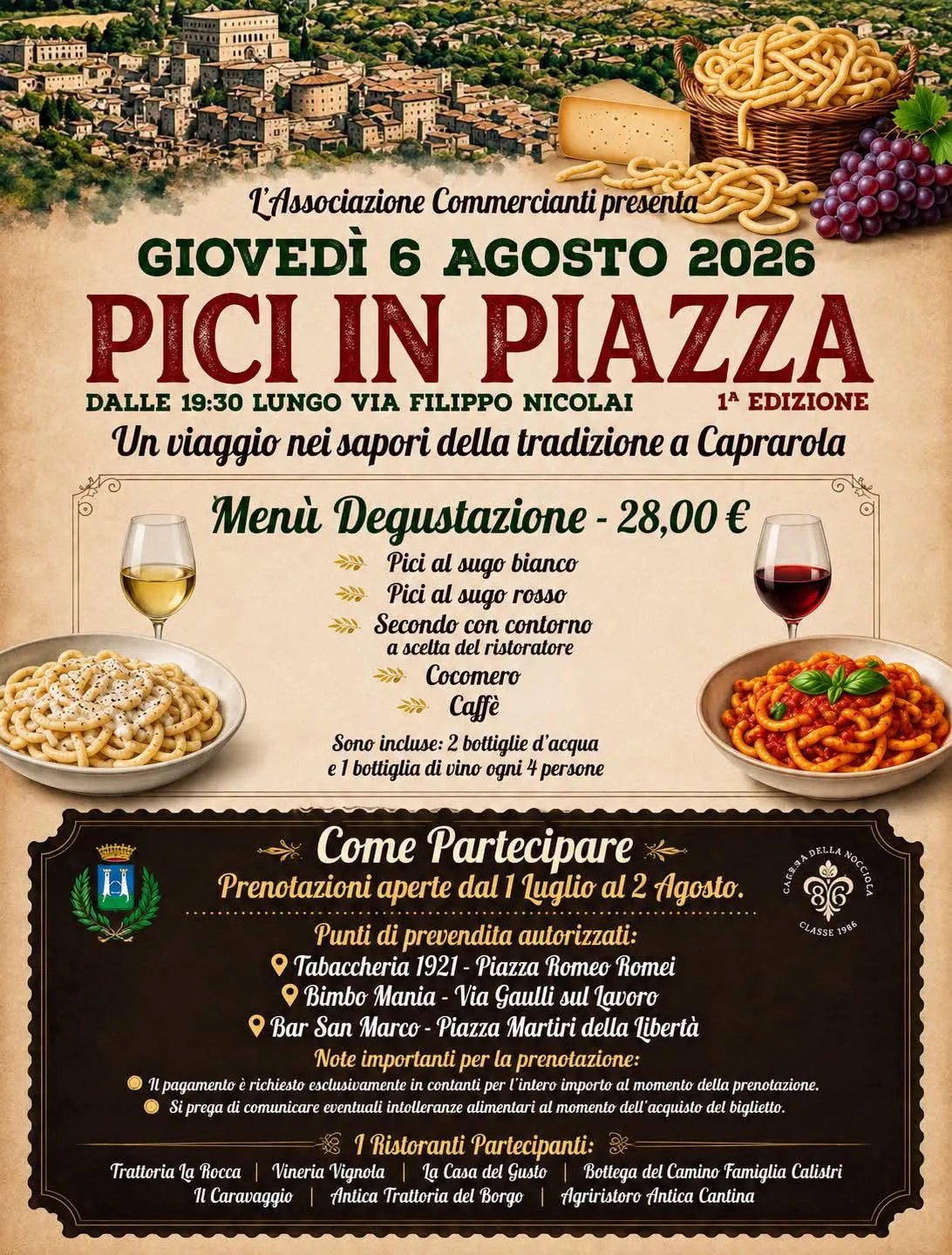 Locandina Pici in Piazza — 1ª Edizione 2026 a Caprarola (Viterbo)
