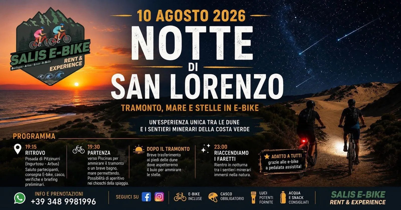 Locandina Notte di San Lorenzo 2026 in E-Bike a Arbus (Medio campidano)