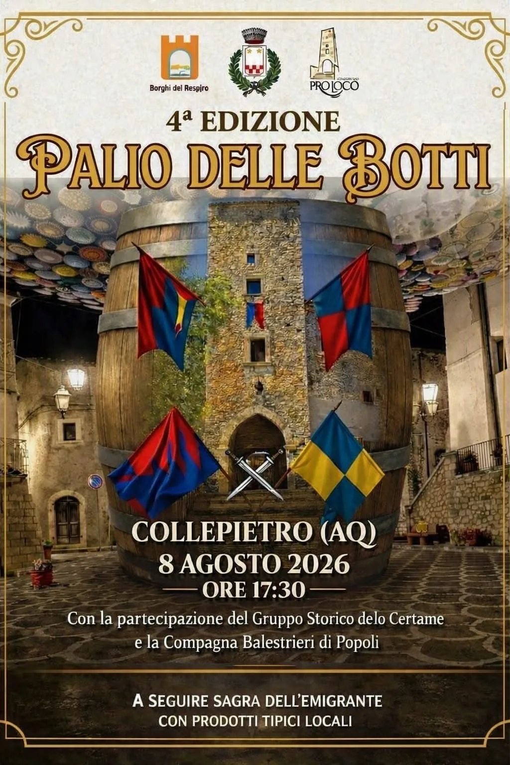 Locandina 4ª Edizione Palio delle Botti 2026 a Collepietro (L'aquila)