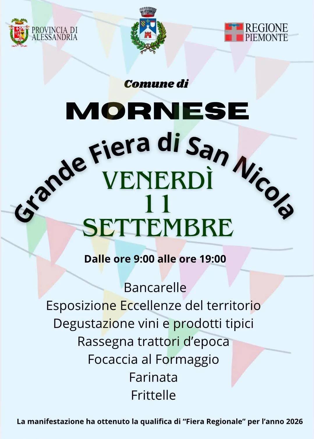 Locandina Grande Fiera di San Nicola 2026 a Mornese (AL)