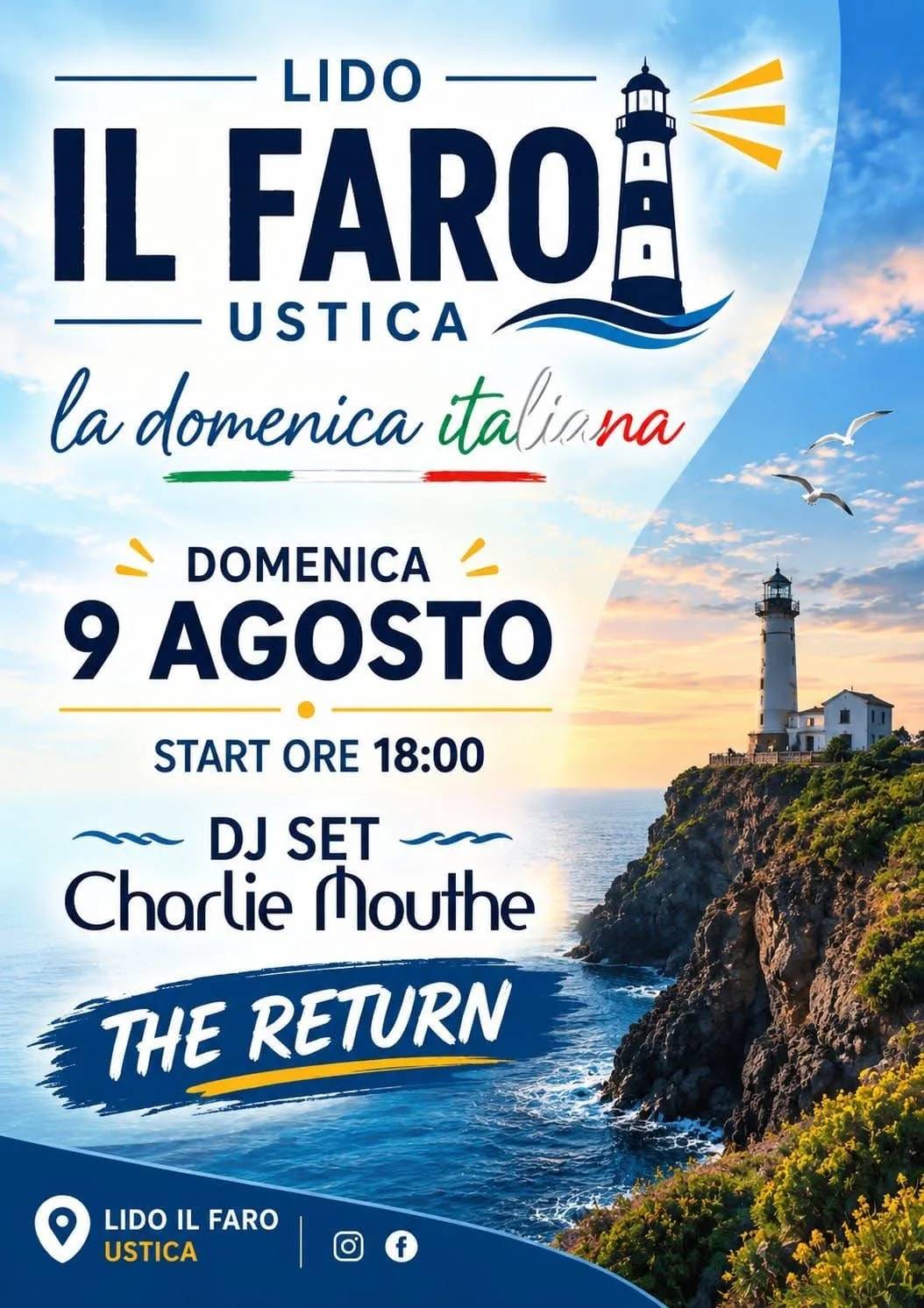 Locandina Lido Il Faro Ustica la domenica italiana 2026 a Ustica (Palermo)