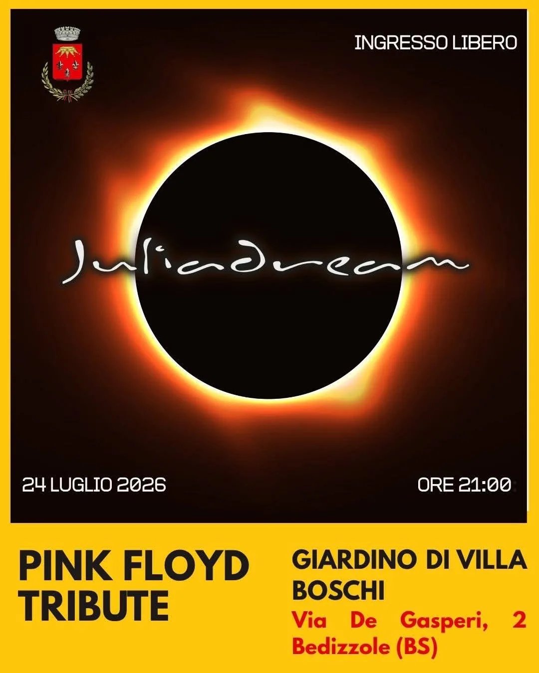 Locandina Juliadream Pink Floyd Tribute 2026 a Bedizzole (Brescia)