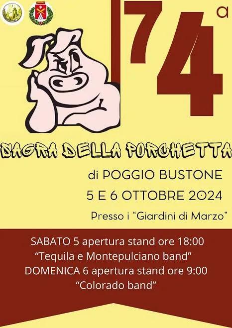 Locandina 74ª Sagra della Porchetta di Poggio Bustone 2024 a Poggio Bustone (Rieti)