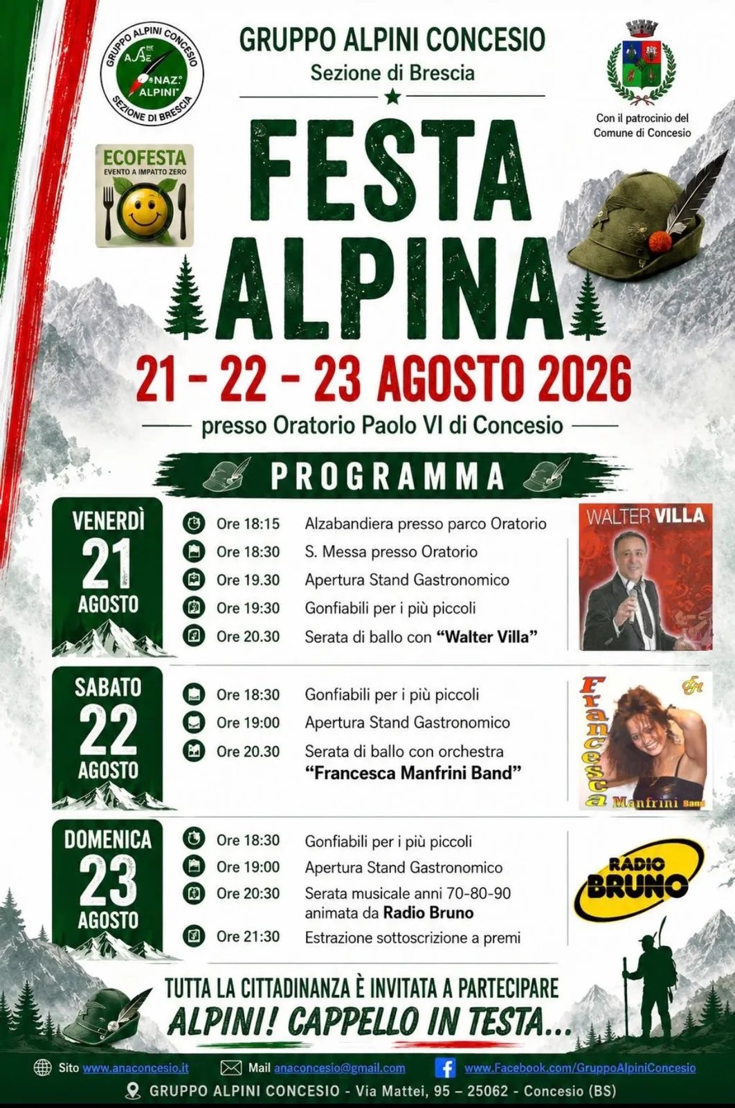 Locandina Walter Villa — Festa Alpina 2026 a Concesio (Brescia)
