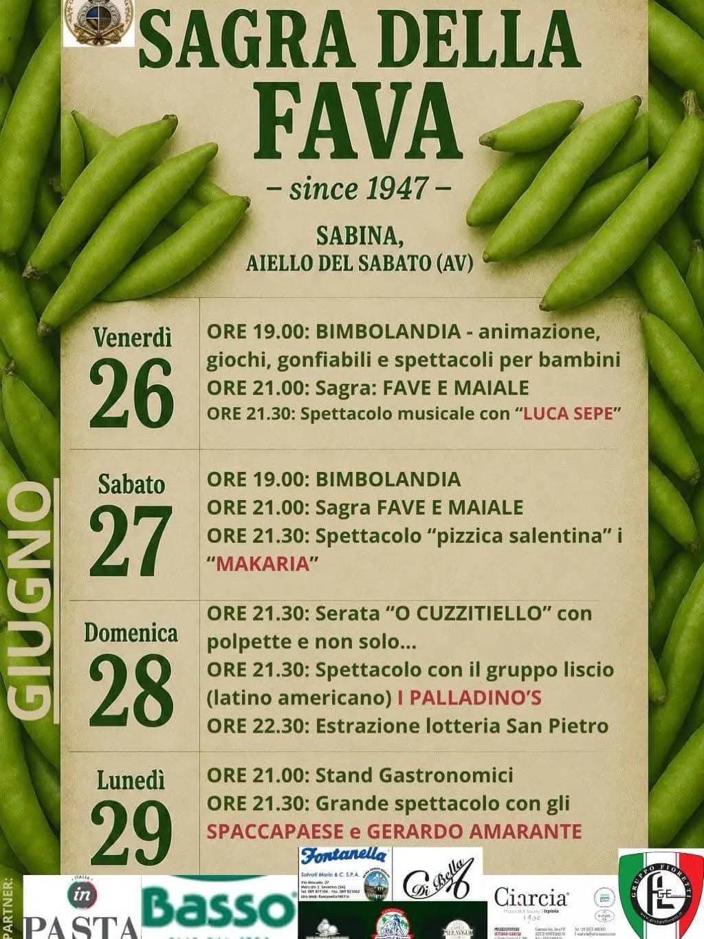 Locandina Sagra della Fava 2026 a Aiello del Sabato (Avellino)