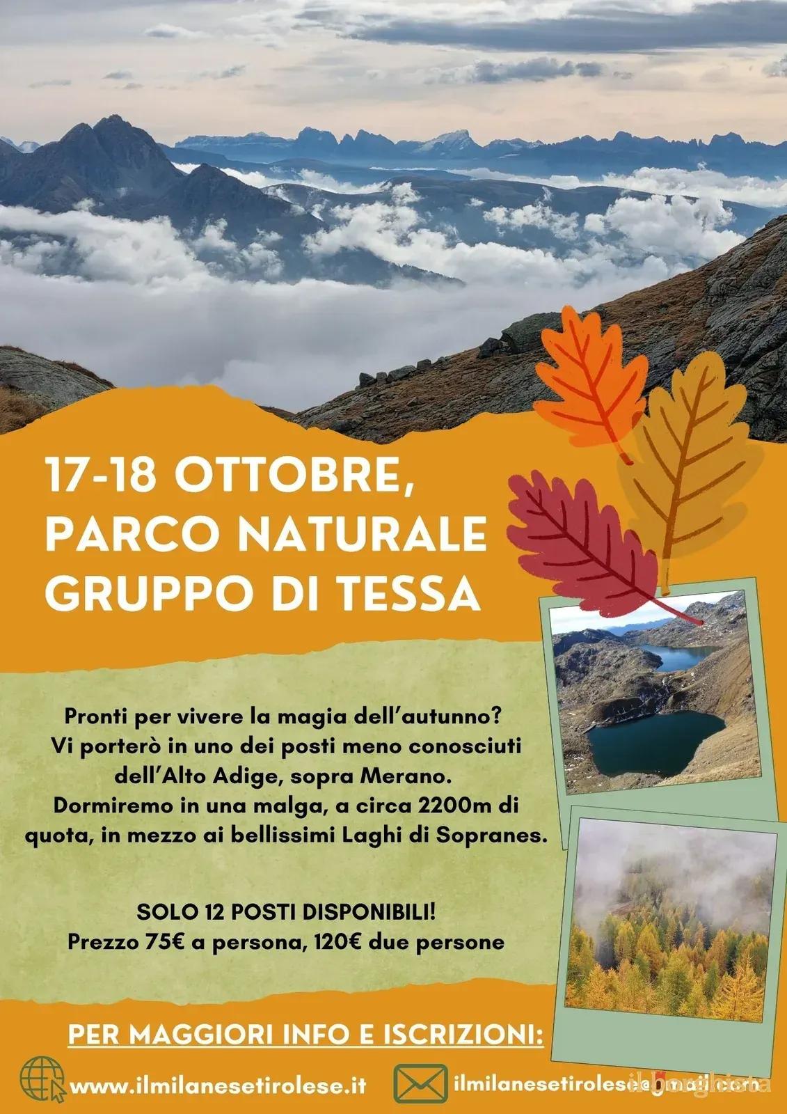 Locandina Escursione Parco Naturale Gruppo di Tessa 2026 a Merano (Bolzano)