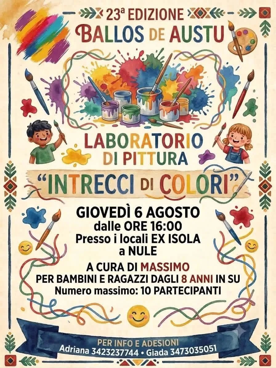 Locandina 23ª Edizione Ballos de Austu Laboratorio di Pittura 2026 a Nule (Sassari)