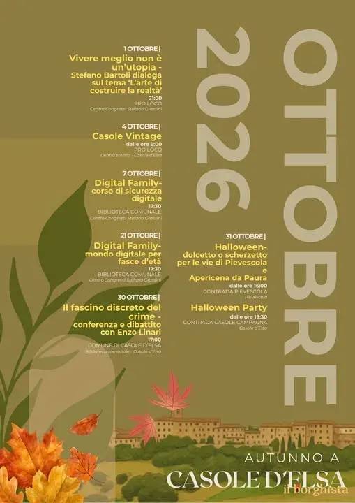 Locandina calendario eventi ottobre 2026 a Casole d'Elsa (Siena)