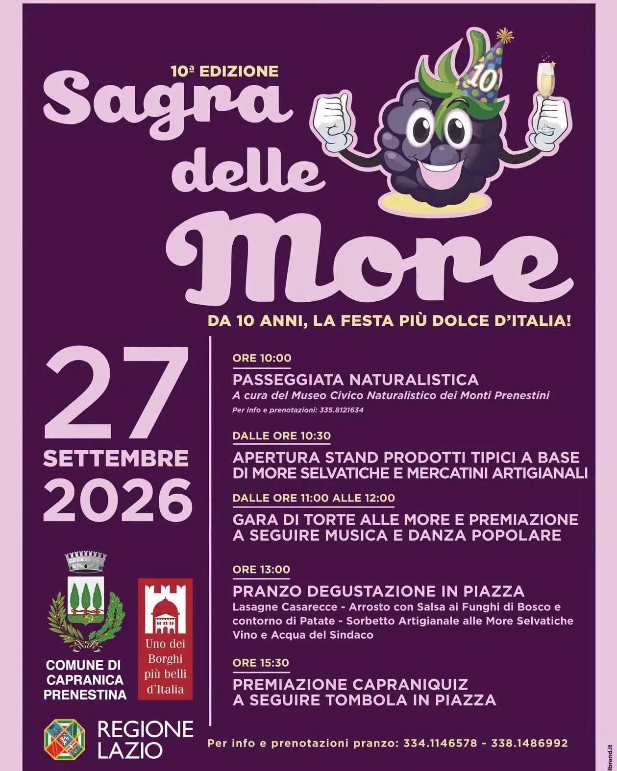 Locandina 10ª Sagra delle More 2026 a Capranica Prenestina (Roma)