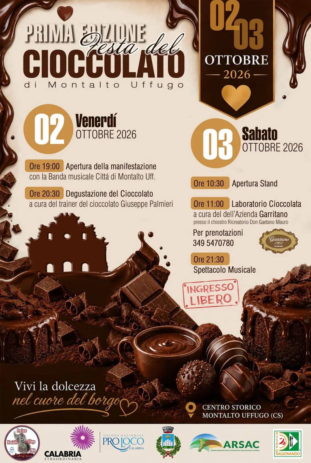 Locandina Prima Edizione Festa del Cioccolato di Montalto Uffugo 2026 a Montalto Uffugo (Cosenza)