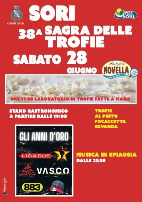 Locandina 38ª Sagra delle Trofie 2026 a Sori (Genova)