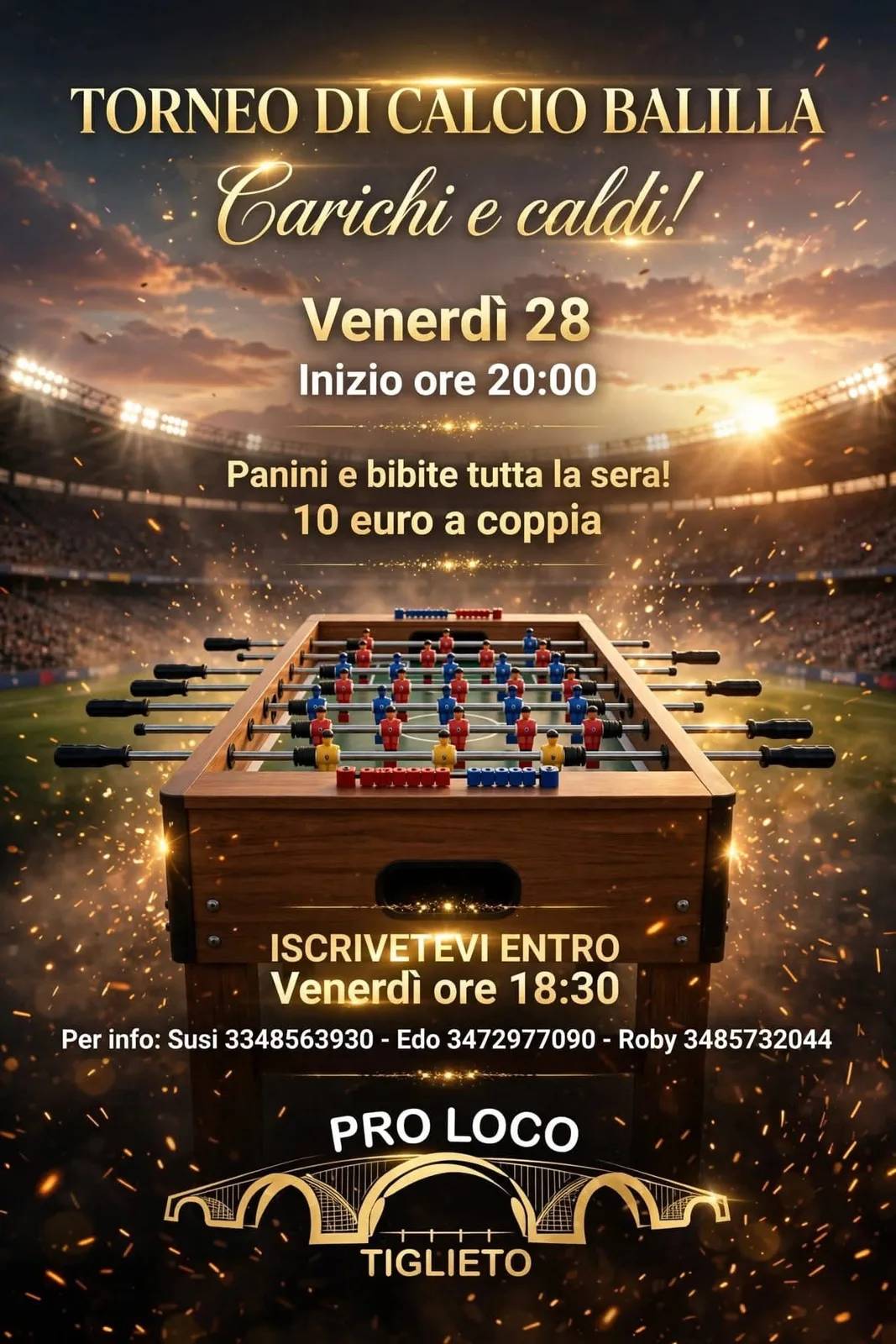 Locandina Torneo di Calcio Balilla 2026 a Tiglieto (Genova)