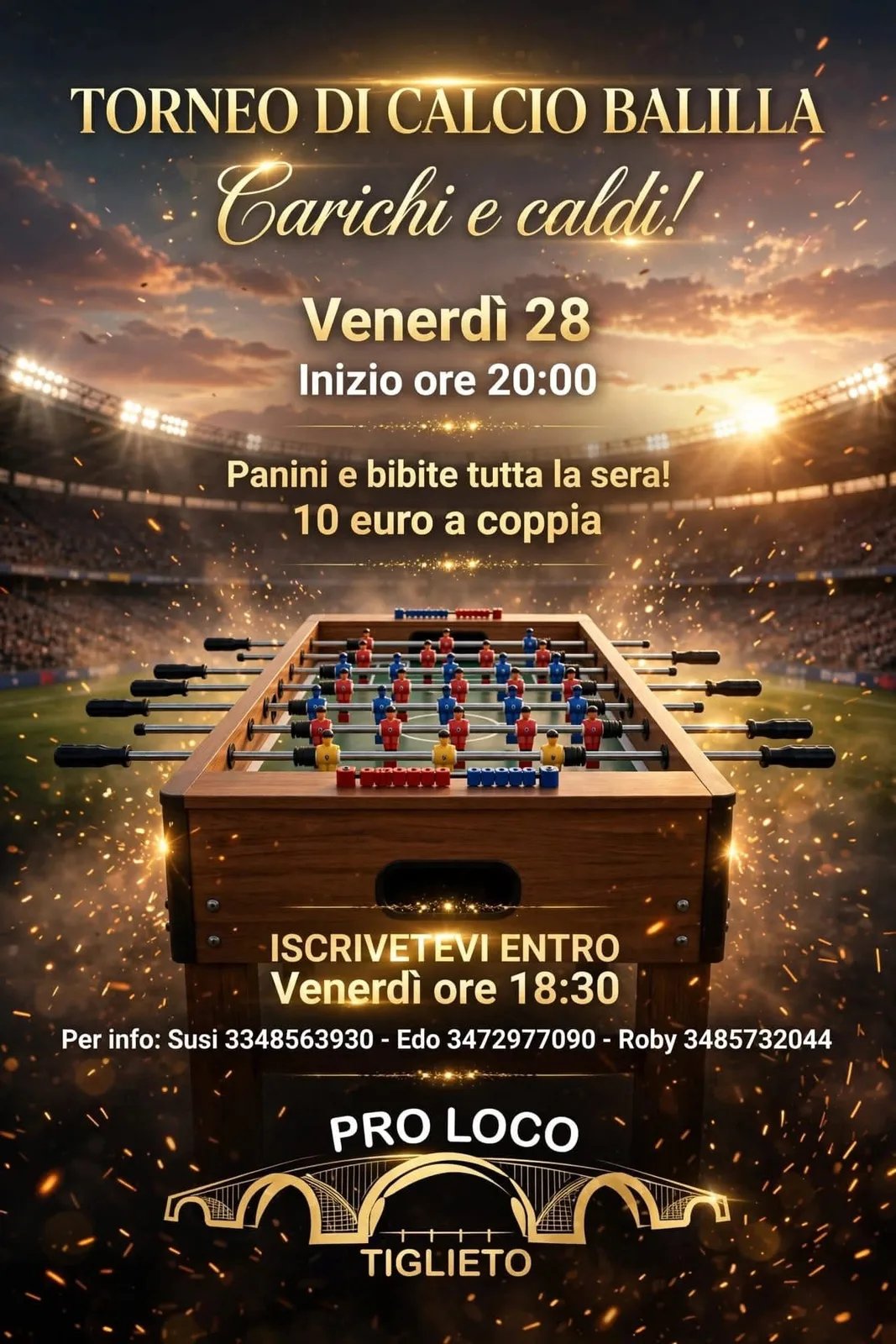 Locandina Torneo di Calcio Balilla 2026 a Tiglieto (Genova)