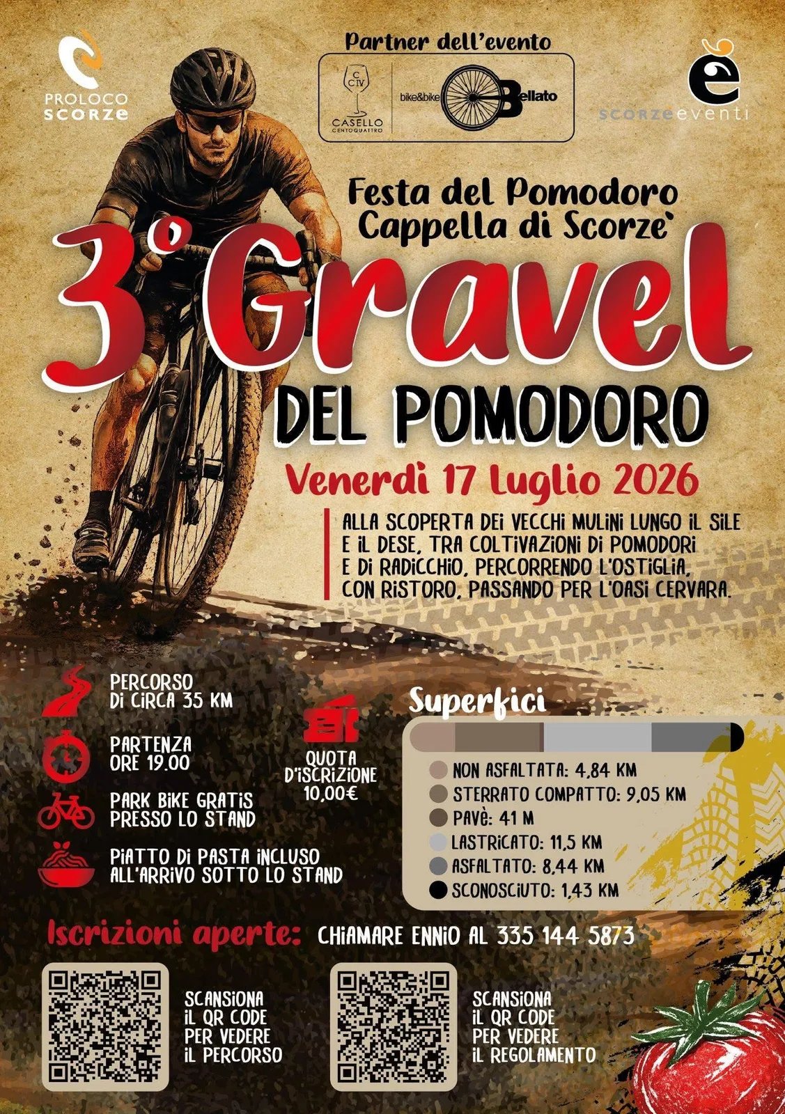 Locandina 3ª Gravel del Pomodoro 2026 a Scorzè (Venezia)