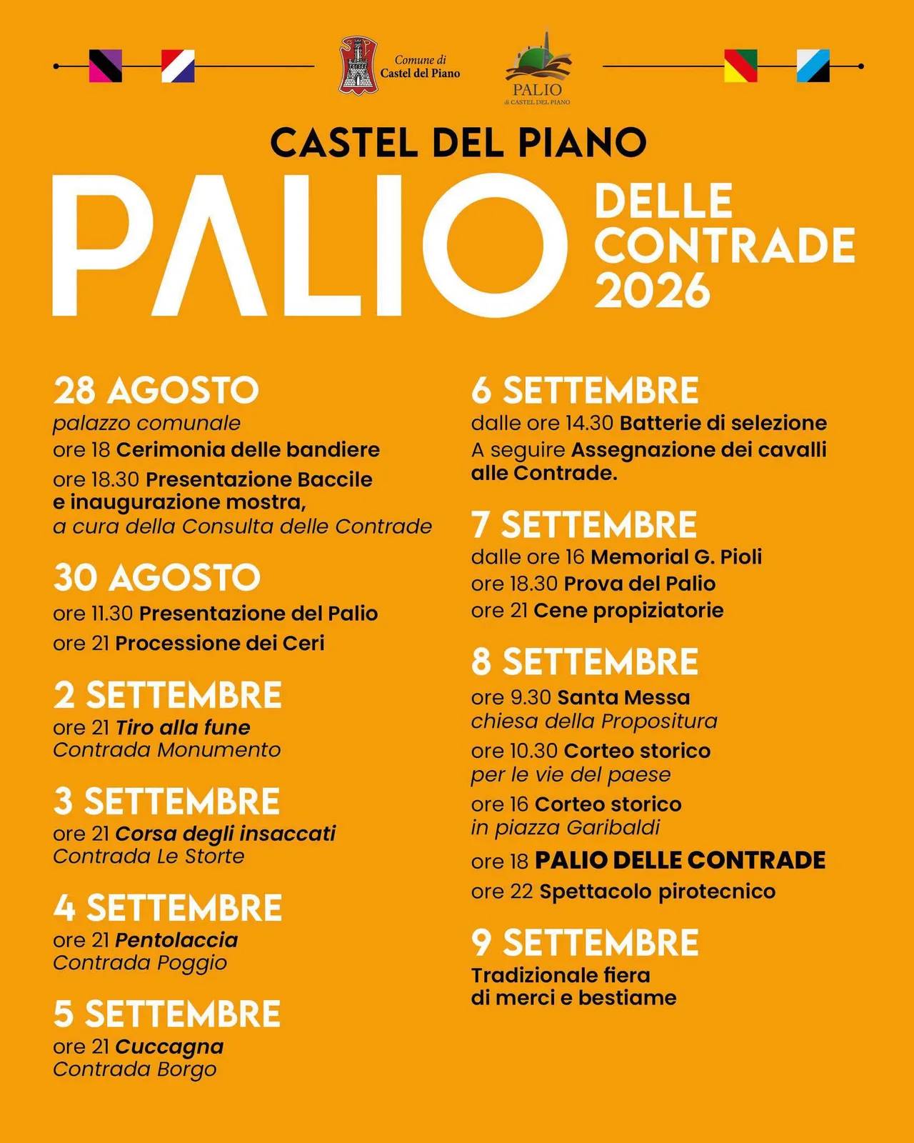Locandina calendario eventi estate 2026 a Castel del Piano (Grosseto)