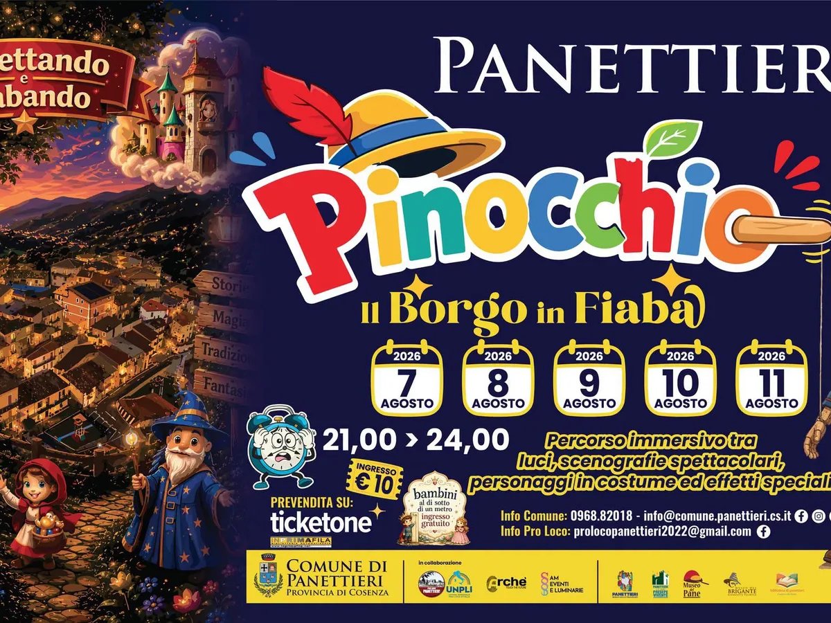 Locandina 1ª Edizione Panettieri Pinocchio Il Borgo in Fiaba 2026 a Panettieri (Cosenza)
