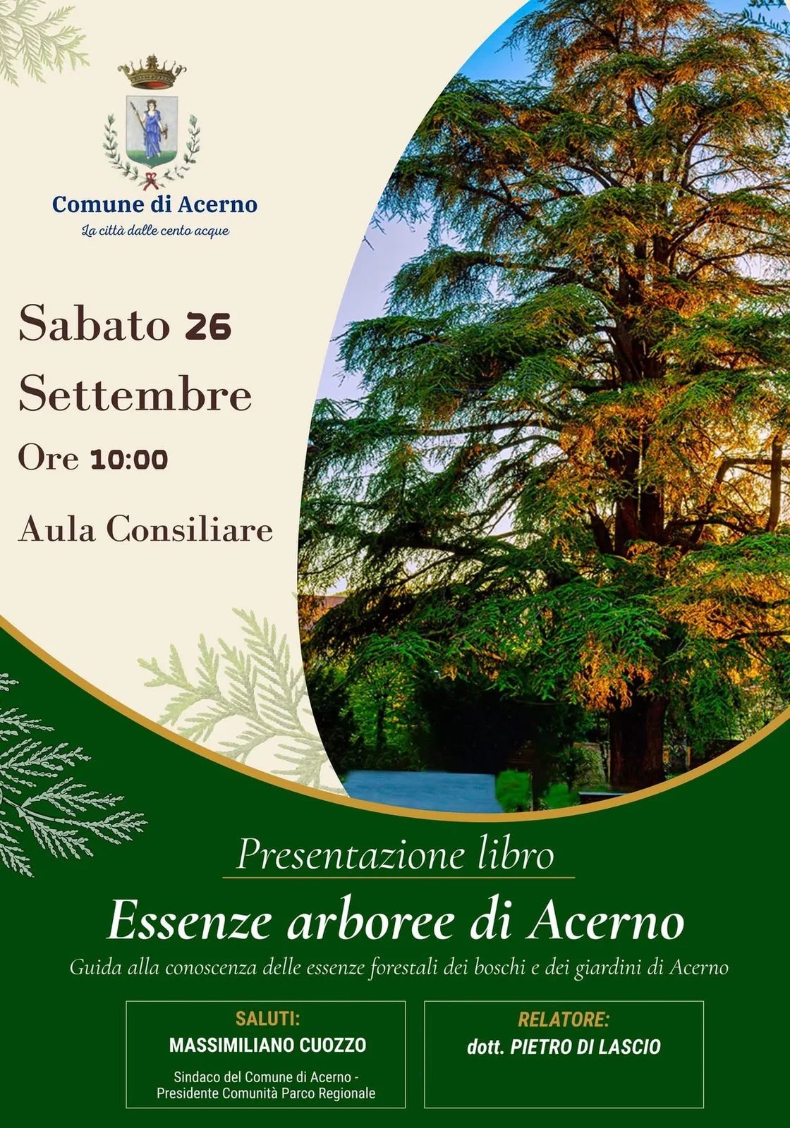 Locandina Presentazione libro Essenze arboree di Acerno 2026 a Acerno (Salerno)