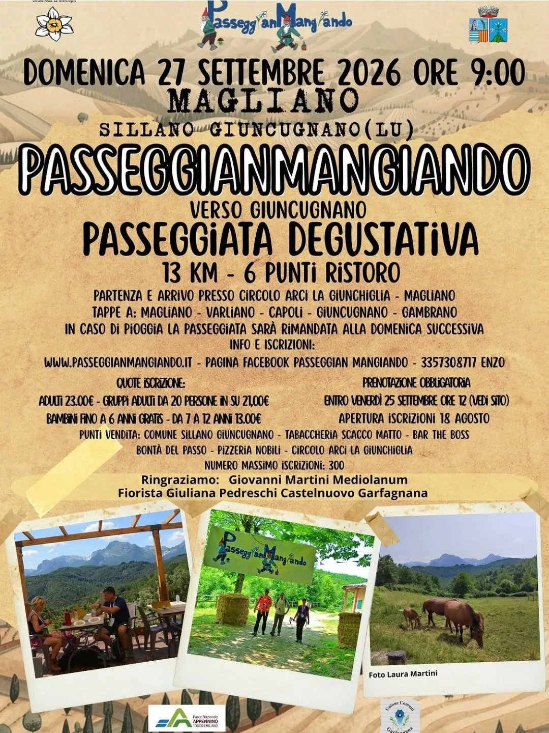 Locandina Passeggianmangiando – Passeggiata degustativa 2026 a Sillano Giuncugnano (Lucca)