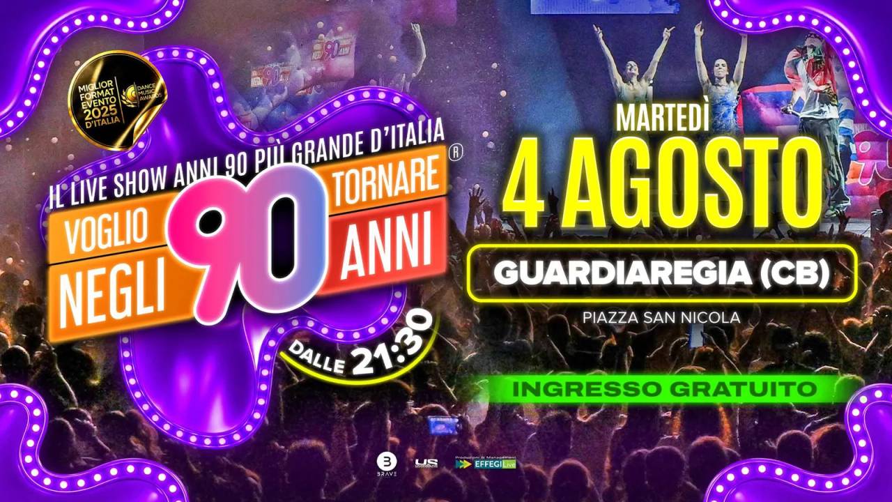 Locandina Il Live Show Anni 90 più Grande d’Italia 2026 a Guardiagrele (Chieti)