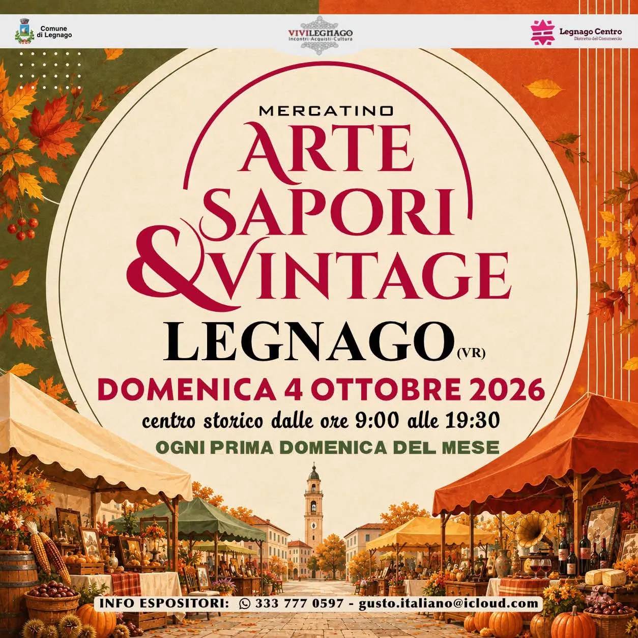 Locandina Mercatino Arte Sapori & Vintage 2026 a Legnago (Verona)
