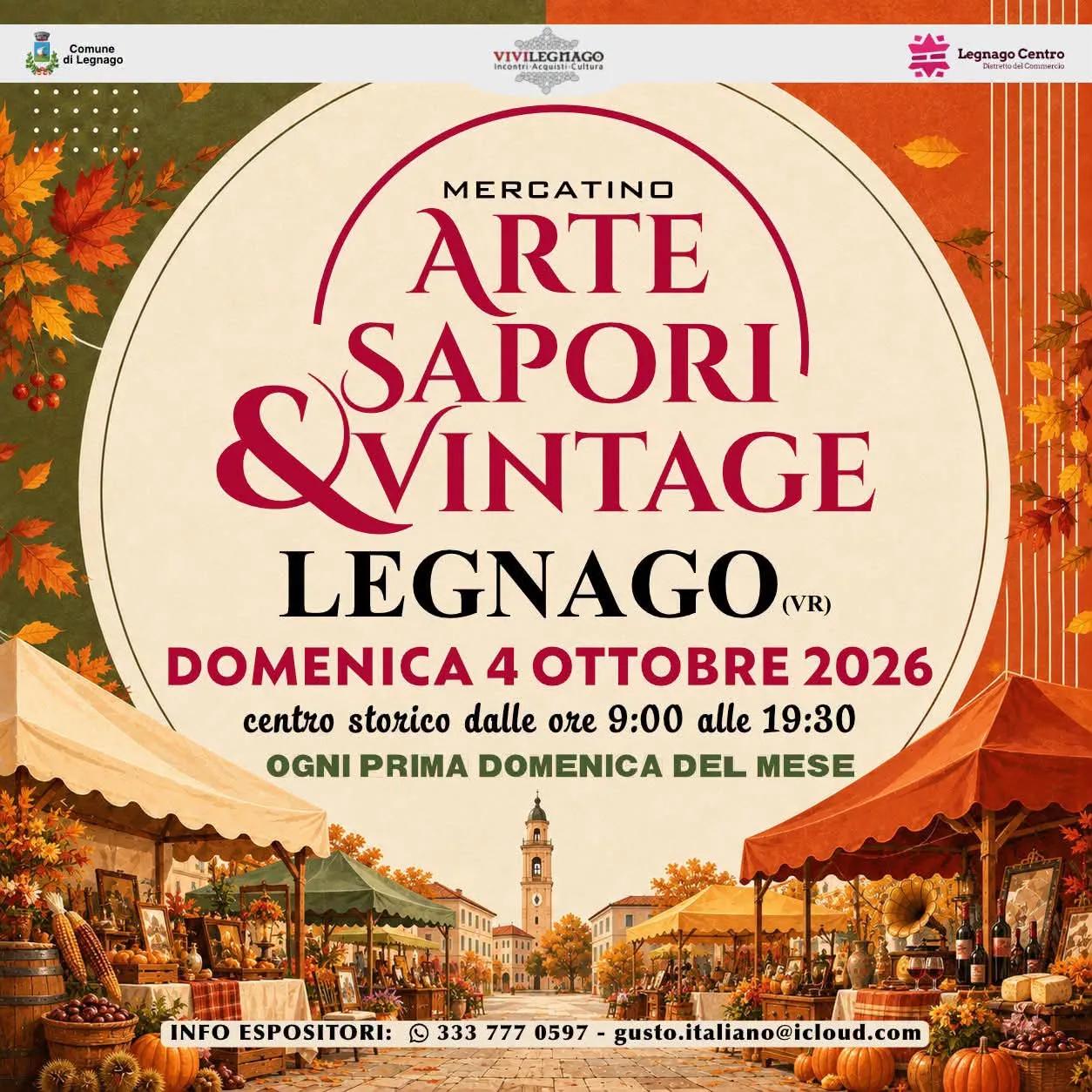 Locandina Mercatino Arte Sapori & Vintage 2026 a Legnago (Verona)