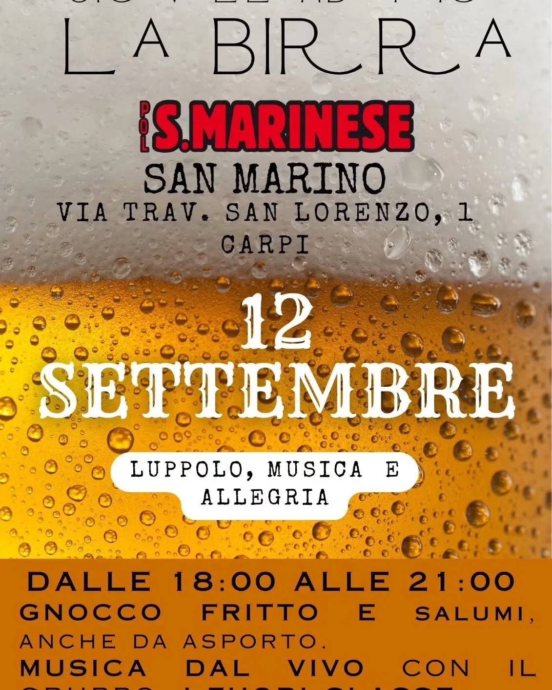 Locandina La Birra Pol.S.Marinese 2026 a Carpi (Modena)
