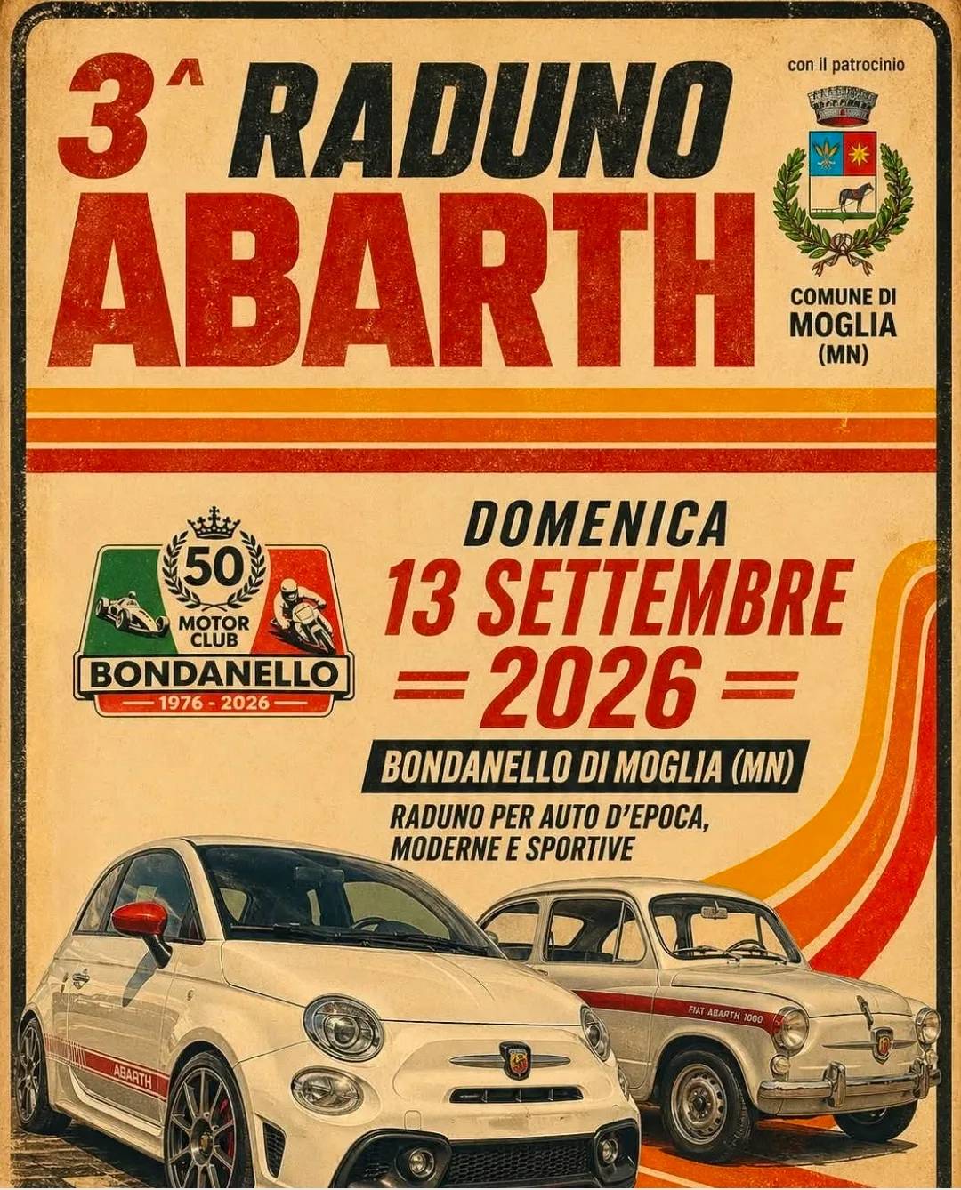 Locandina 3ª Raduno Abarth 2026 a Moglia (Mantova)