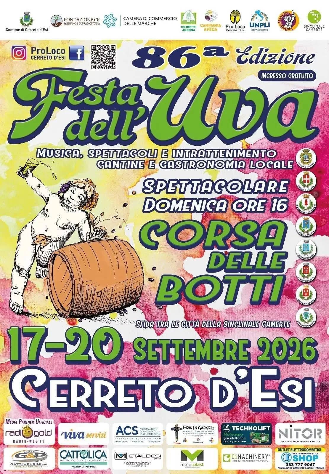 Locandina 86ª Festa dell'Uva 2026 a Cerreto d'Esi (Ancona)