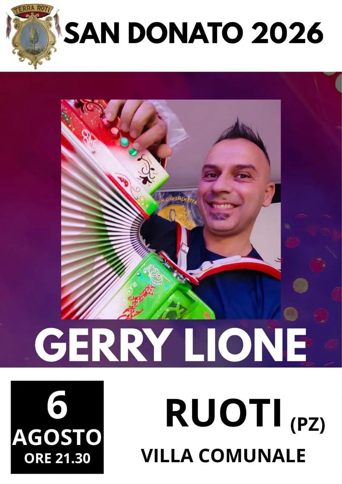 Locandina San Donato 2026 con Gerry Lione a Ruoti a Ruoti (Potenza)