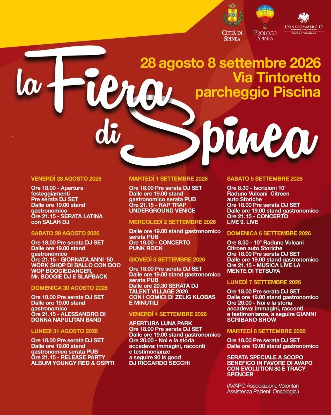 Locandina calendario eventi estate 2026 a Spinea (Venezia)