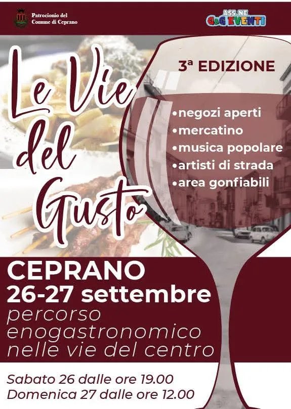 Locandina Le Vie del Gusto — 3ª Edizione 2026 a Ceprano (Frosinone)