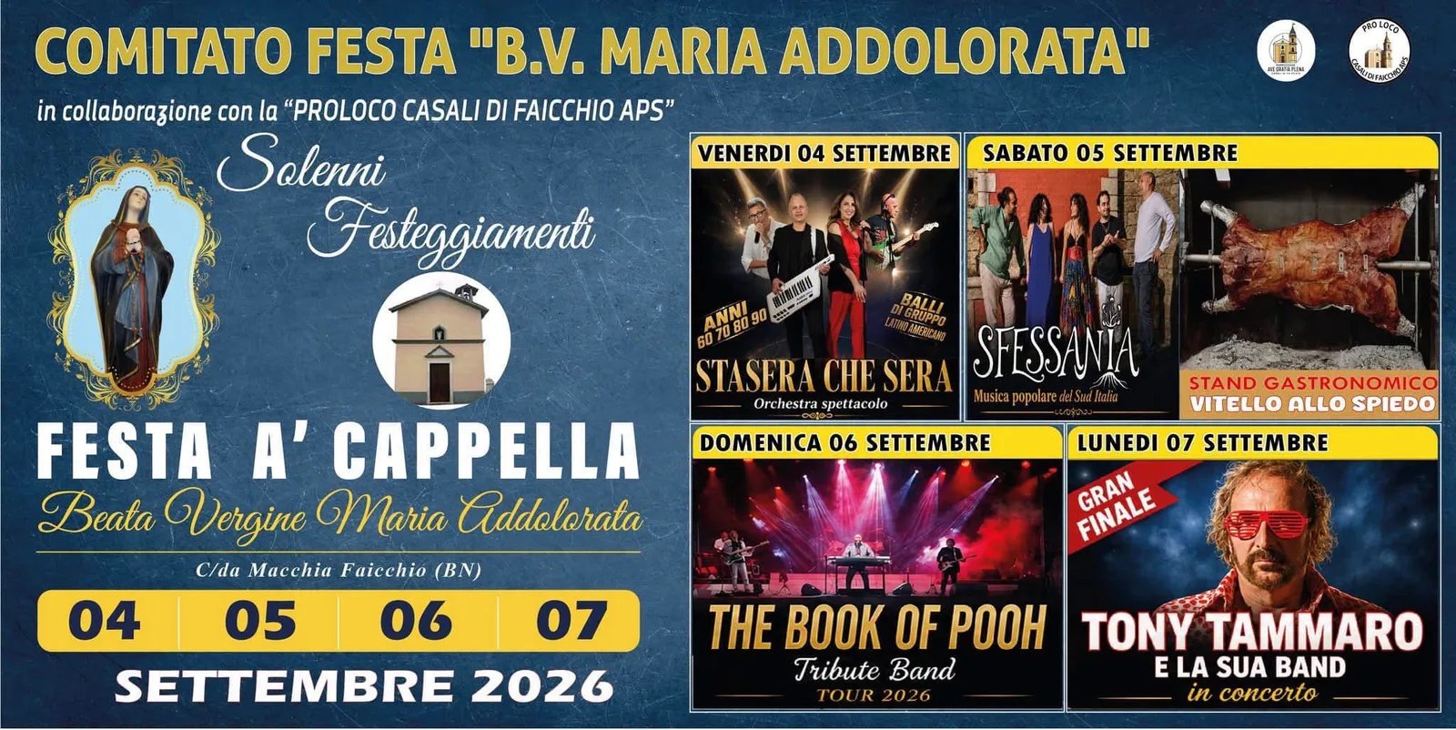 Locandina Festa 'A Cappella – Beata Vergine Maria Addolorata 2026 a Faicchio (Benevento)